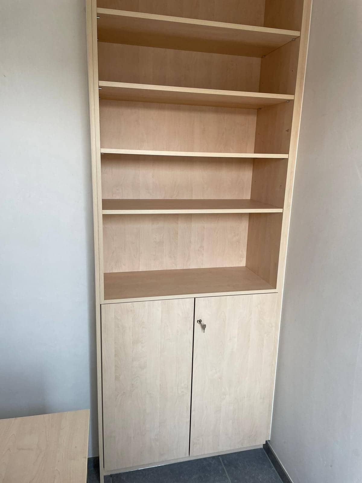 Hoge boekenkast in licht houtdecor