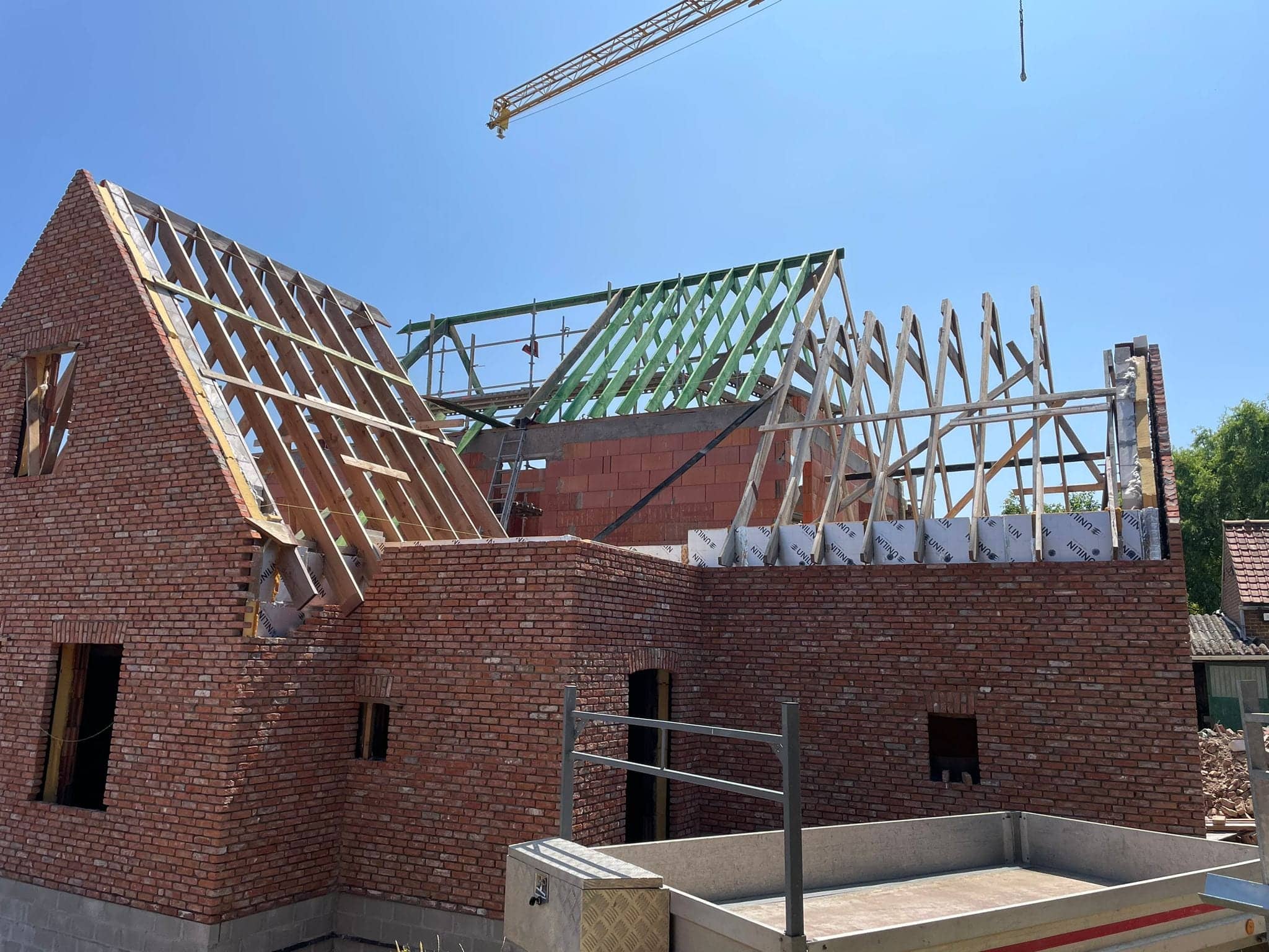 Spanten en kepers van de nieuwe dakconstructie