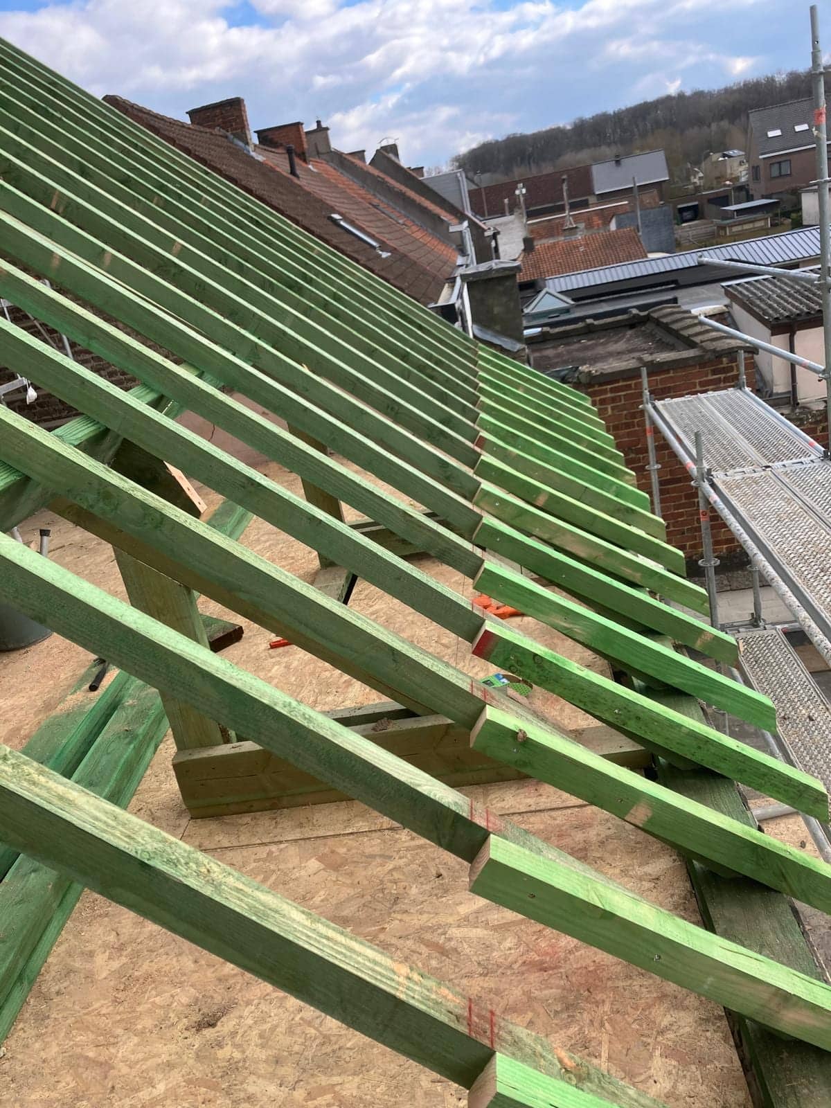 Kepers en gordingen van de nieuwe dakconstructie